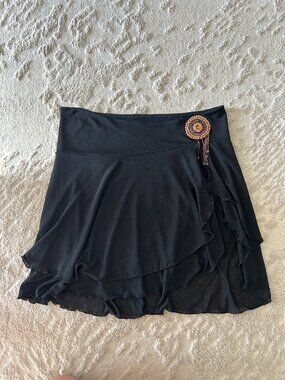 Vintage Beaded Black Ruffle Swim Cover-Up Skirt (Fits L/XL)